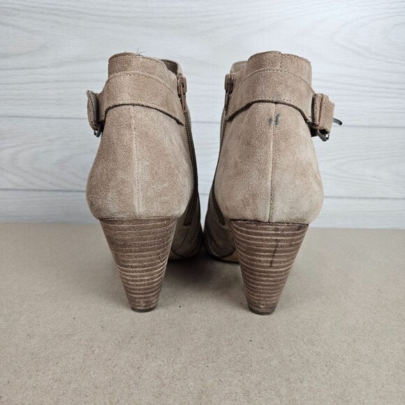 Vince Camuto Ennley Size 11 Suede Open Peep Toe Cut Out Shootie Zip Heel Leather - Picture 4 of 10